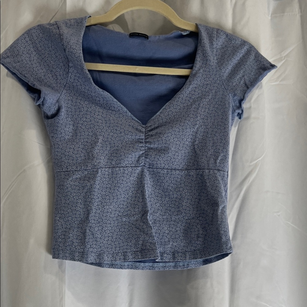 Brandy Melville Blue V-Neck Cap Sleeve Top